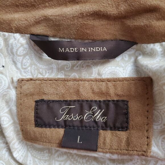 Tasso Elba Men's Jacket Large Brown Suede Leather Shacket Casual Preppy Academia - Picture 10 of 11